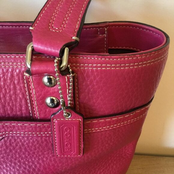 Coach Hampton Handbag Pebbled Leather Turnlock Tote Bag Pink/Magenta F13959 - Picture 3 of 12
